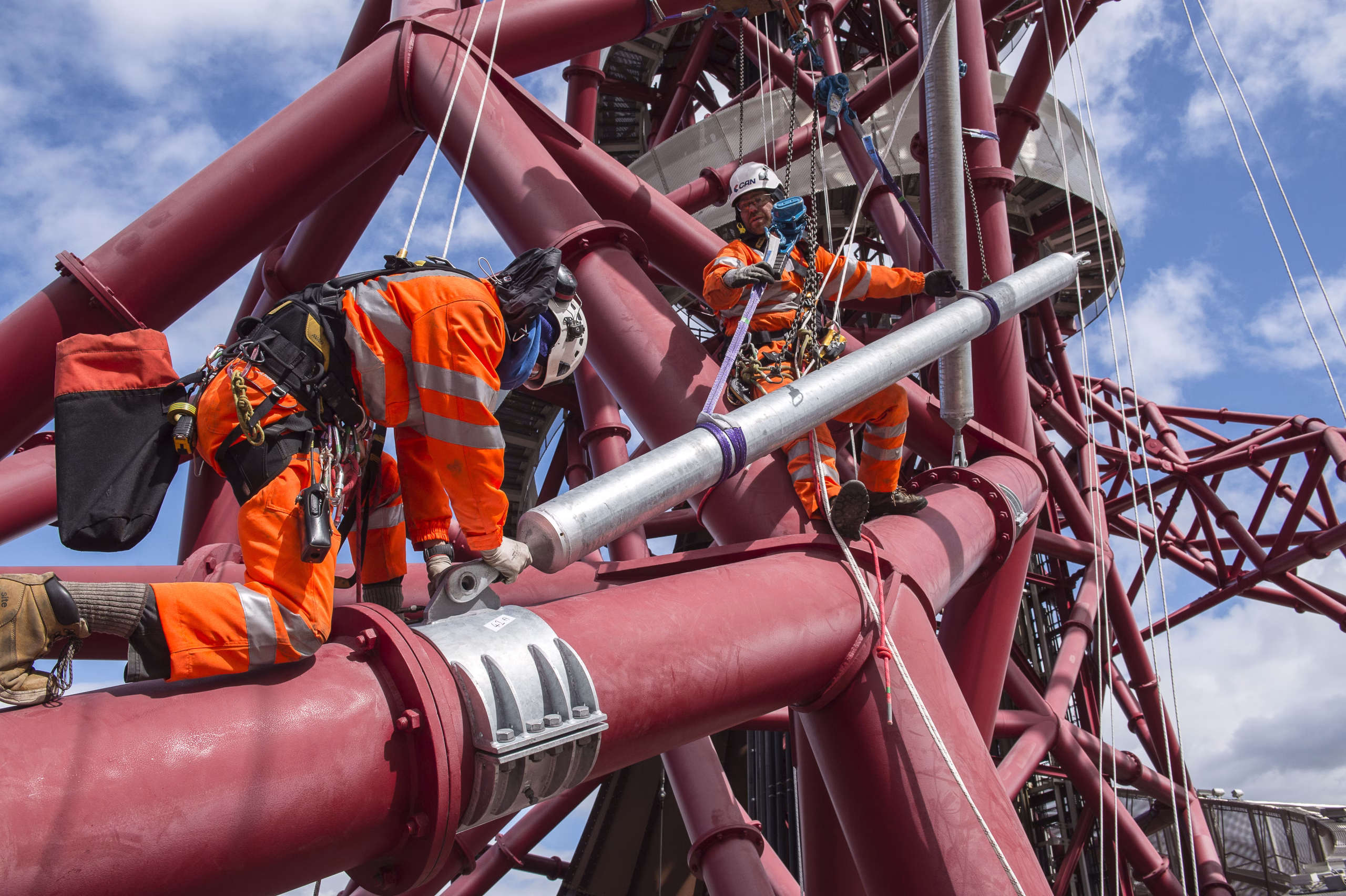Workers on the orbit tower.